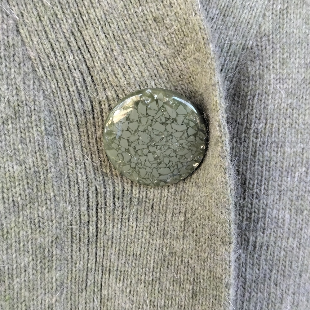 Tweeds Sage Green Single Button Wool Angora Blend Cardigan Size Large - Picture 8 of 8
